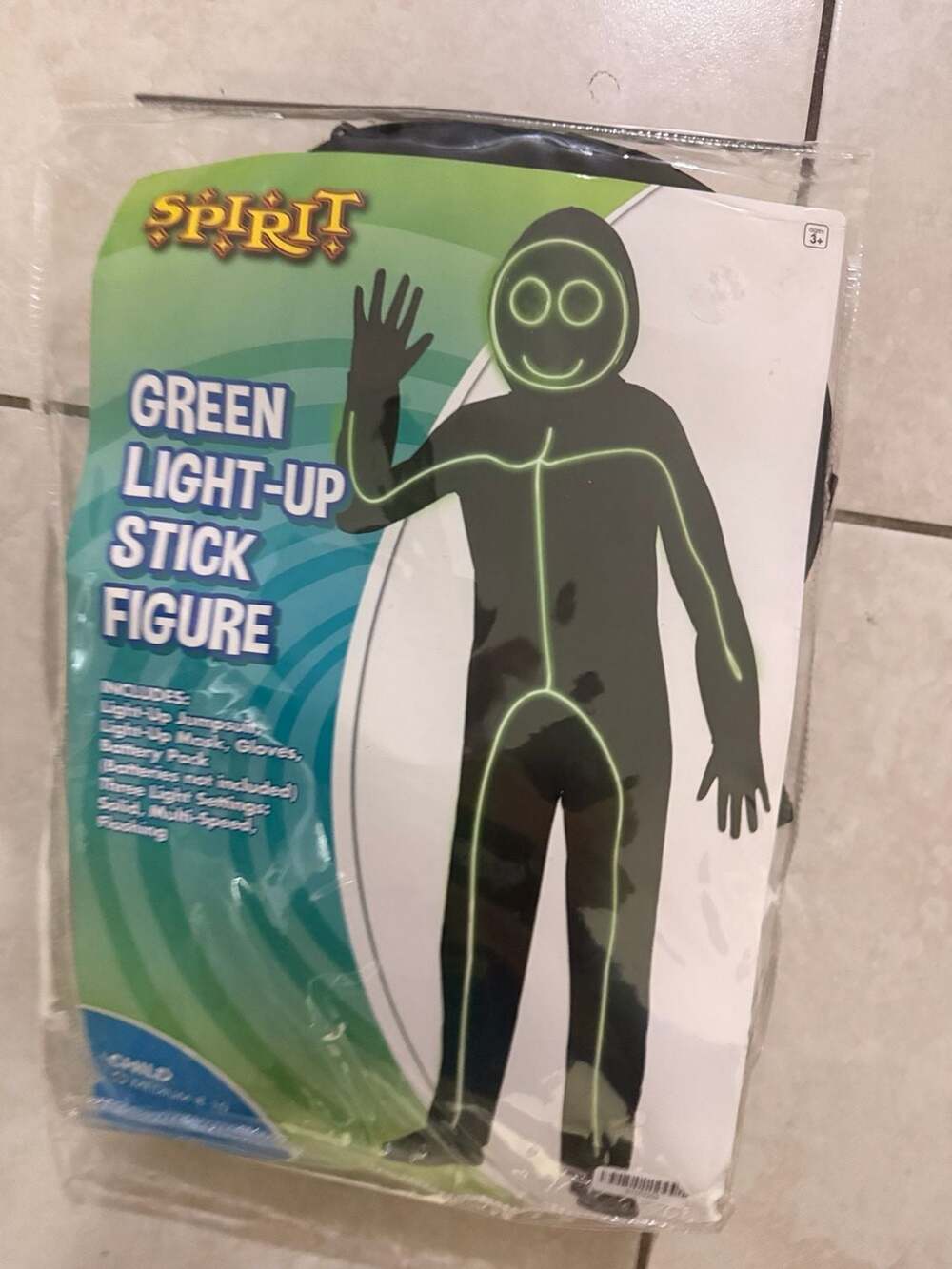 Spirit Halloween Green Light-Up Stick Figure Size Medium 8-10